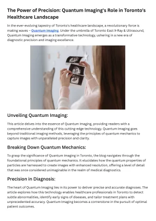 The Power of Precision Quantum Imaging's Role in Toronto's Healthcare Landscape