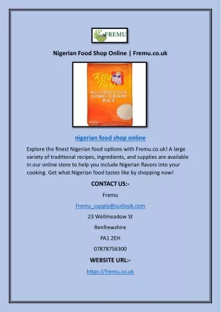 Nigerian Food Shop Online | Fremu.co.uk