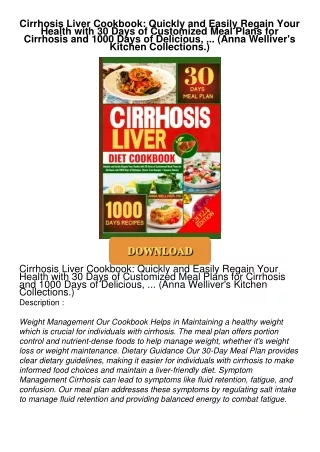 [PDF⚡READ❤ONLINE]  Cirrhosis Liver Cookbook: Quickly and Easily Regain Your Health with 30 Days