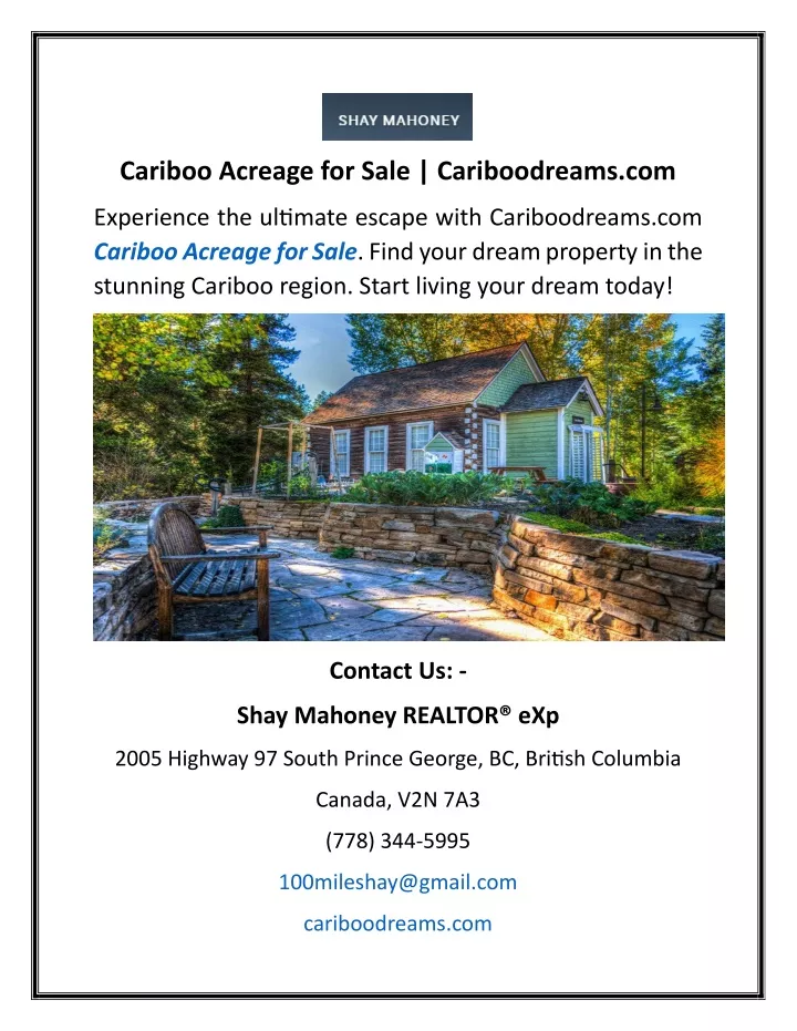 cariboo acreage for sale cariboodreams com