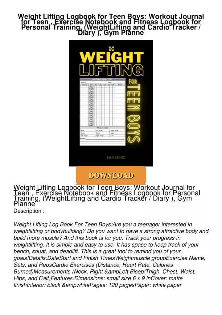 weight lifting logbook for teen boys workout