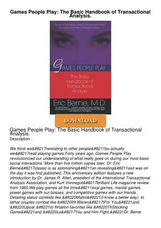 PDF_⚡ Games People Play: The Basic Handbook of Transactional Analysis.