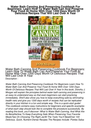 ❤[PDF]⚡  Water Bath Canning And Preserving Cookbook For Beginners: Learn How To Water