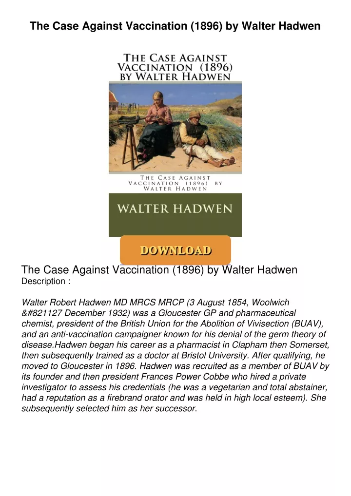 the case against vaccination 1896 by walter hadwen