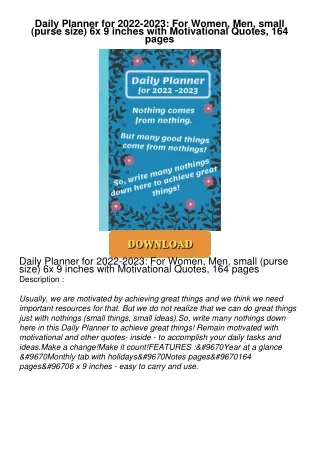 [PDF⚡READ❤ONLINE]  Daily Planner for 2022-2023: For Women, Men, small (purse size) 6x 9 inches