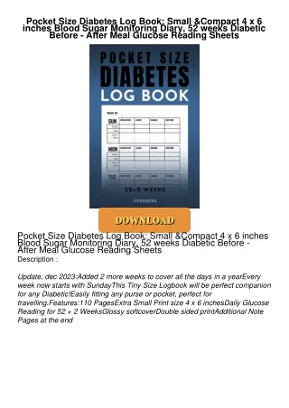 Pocket-Size-Diabetes-Log-Book-Small--Compact-4-x-6-inches-Blood-Sugar-Monitoring-Diary-52-weeks-Diabetic-Before--After-M