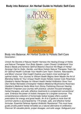 ⚡PDF ❤ Body into Balance: An Herbal Guide to Holistic Self-Care