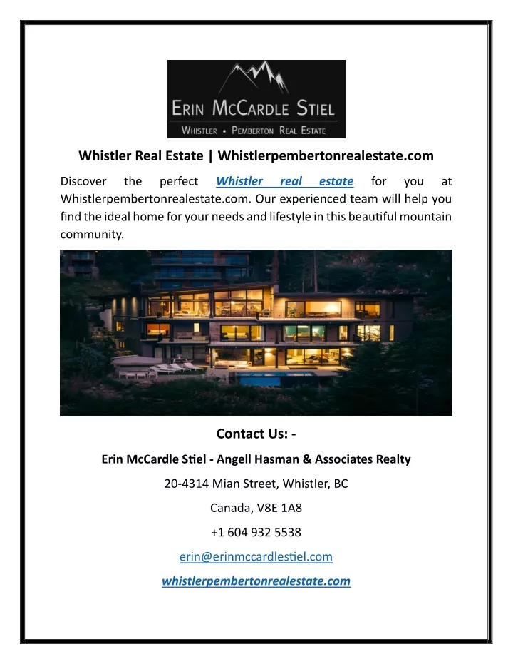 whistler real estate whistlerpembertonrealestate