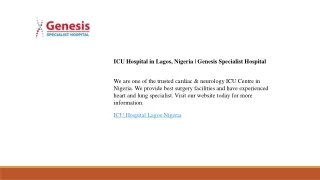 ICU Hospital in Lagos, Nigeria | Genesis Specialist Hospital