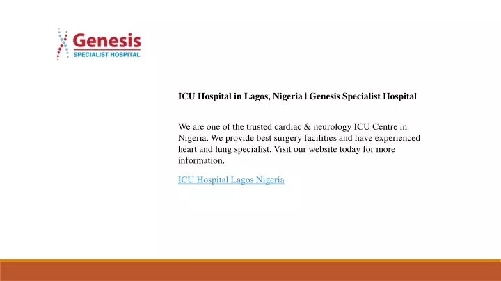icu hospital in lagos nigeria genesis specialist