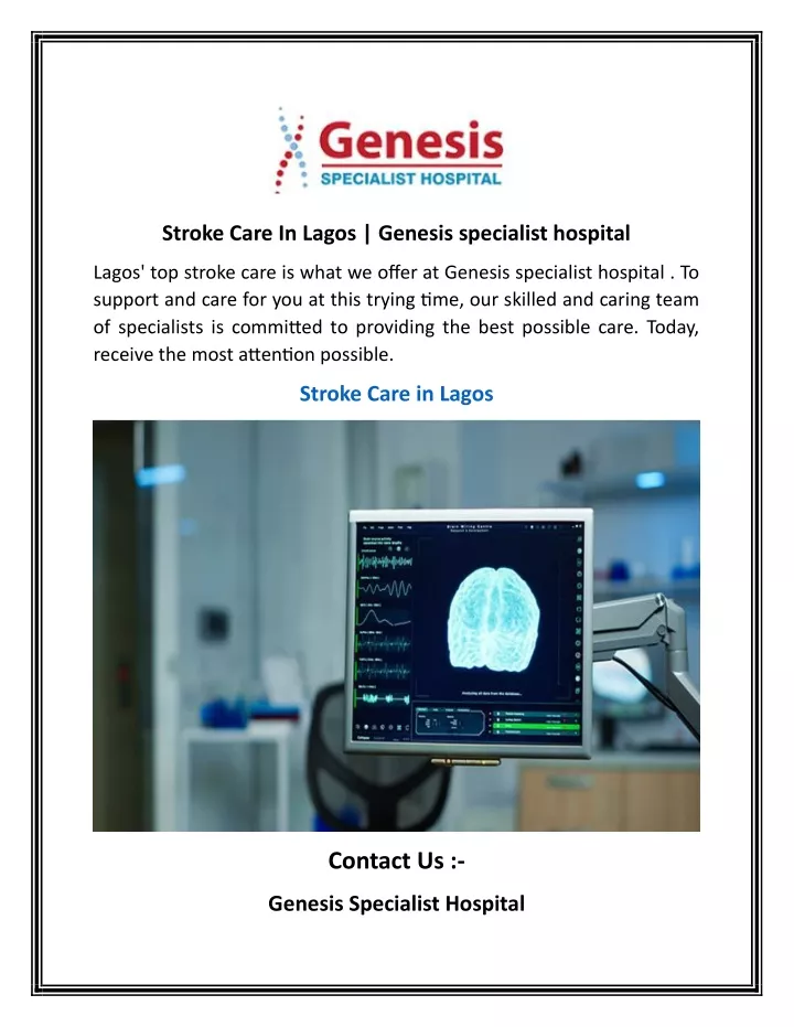 stroke care in lagos genesis specialist hospital