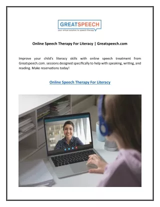 Online Speech Therapy For Literacy  Greatspeech