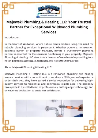 Majewski Plumbing & Heating LLC Your Trusted Partner for Exceptional Wildwood Plumbing Services