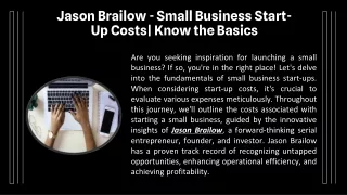 Jason Brailow - Small Business Start-Up Costs Know the Basics