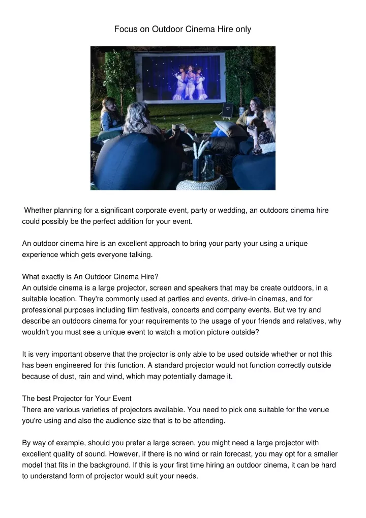 focus on outdoor cinema hire only