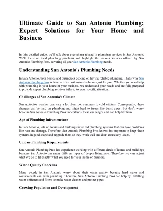 Ultimate Guide to San Antonio Plumbing Expert Solutions for Home and Business