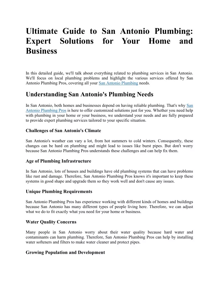 ultimate guide to san antonio plumbing expert