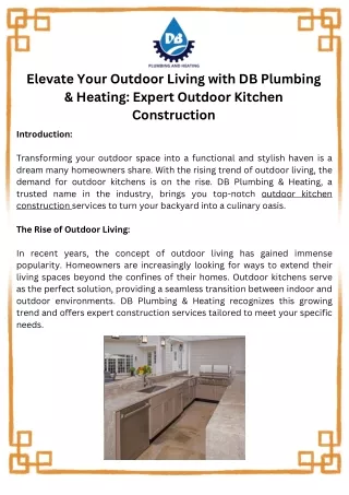 Elevate Your Outdoor Living with DB Plumbing & Heating Expert Outdoor Kitchen Construction