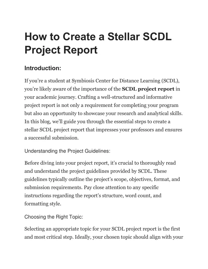 how to create a stellar scdl project report