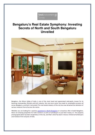Bengaluru's Real Estate Symphony Investing Secrets of North and South Bengaluru Unveiled (1)