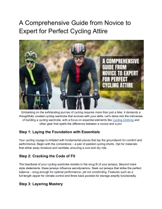 A Comprehensive Guide from Novice to Expert for Perfect Cycling Attire