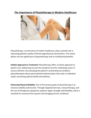 the importance of physiotherapy in modern