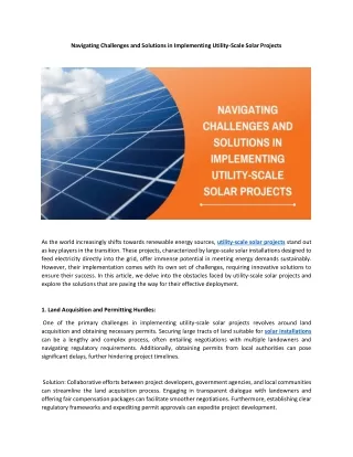 Navigating Challenges and Solutions in Implementing Utility-Scale Solar Projects