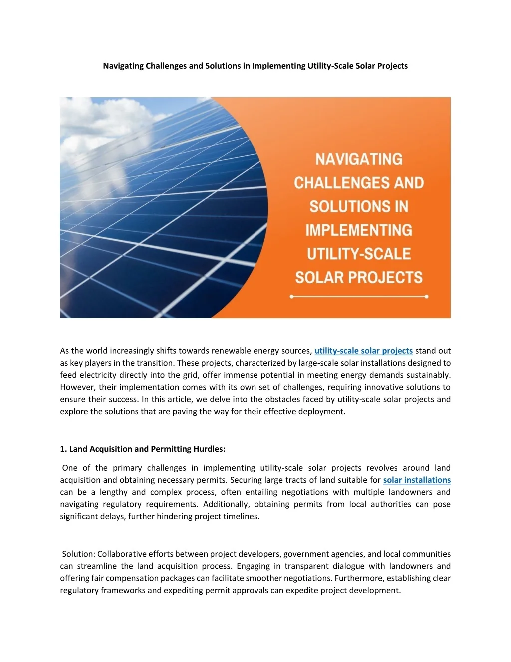 Addressing The Challenges Solar Project.pdf PPT - Navigating Challenges and Solutions in Implementing Utility-Scale ...