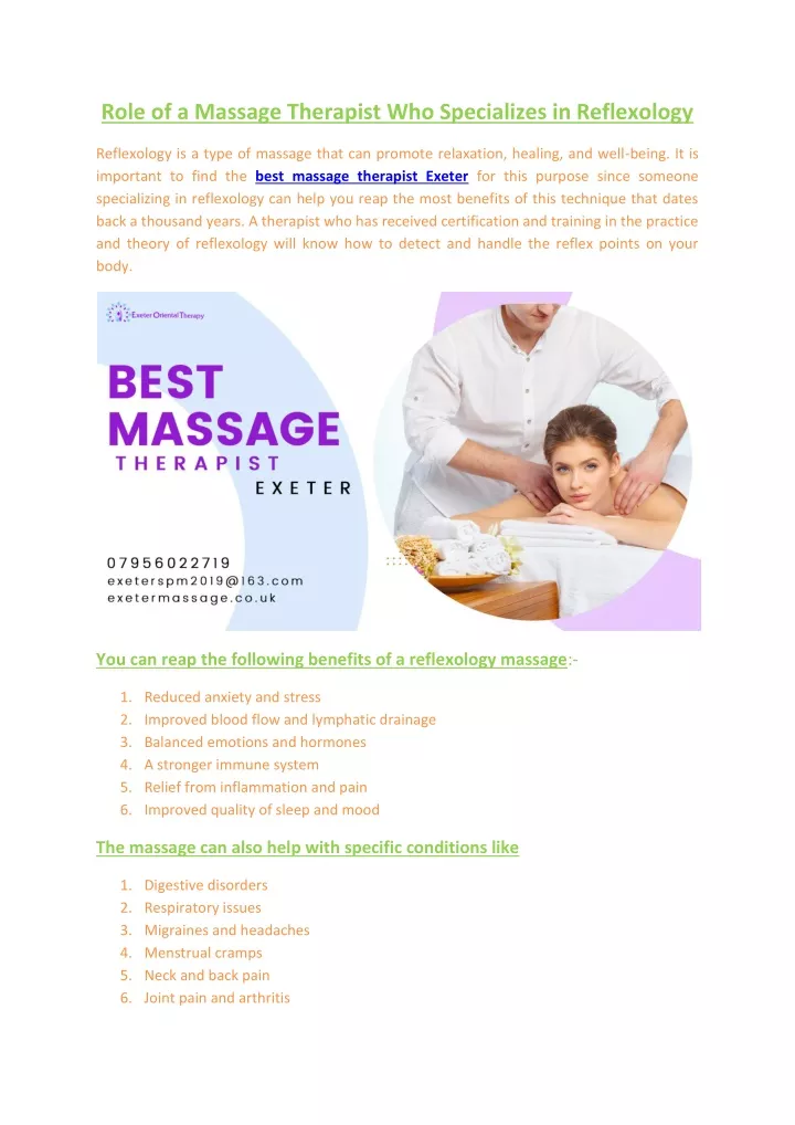 role of a massage therapist who specializes