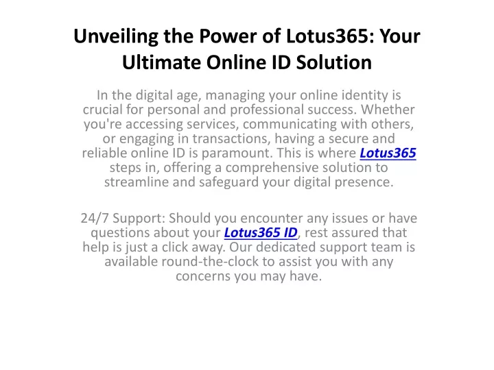 unveiling the power of lotus365 your ultimate online id solution