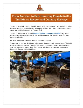 From Amritsar to Bali Unveiling Punjabi Grill's Traditional Recipes and Culinary Heritage