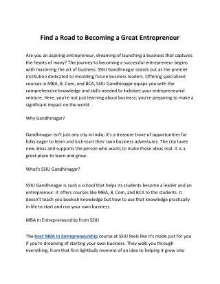 Find a Road to Becoming a Great Entrepreneur