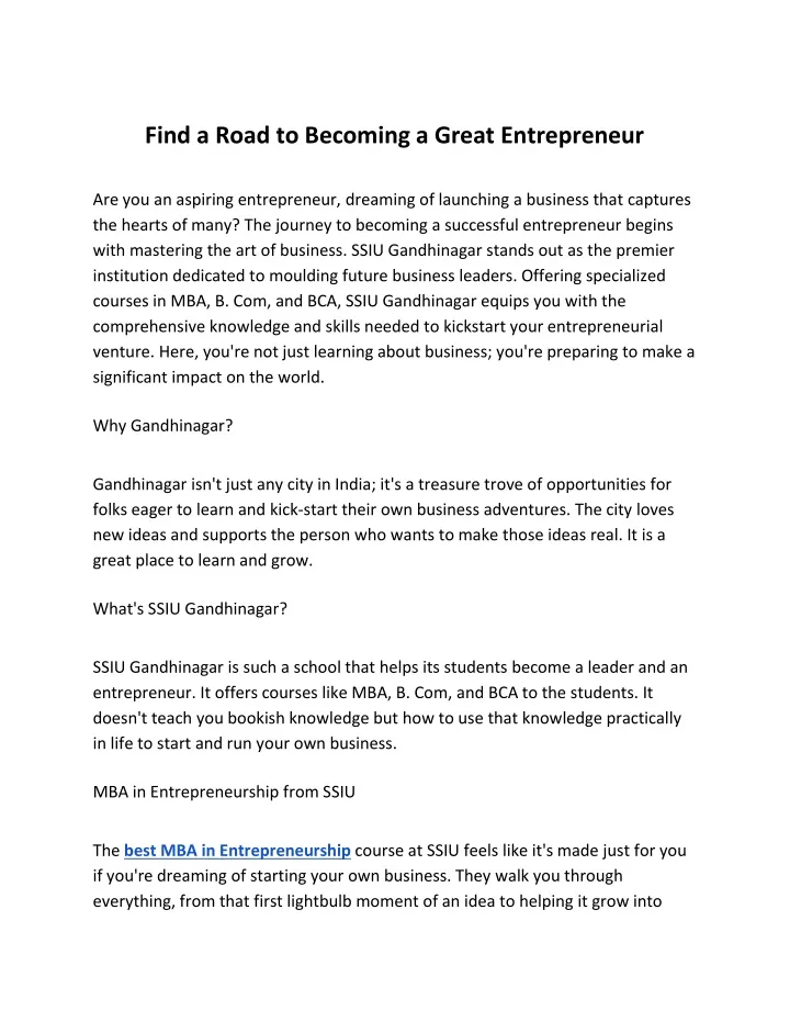 find a road to becoming a great entrepreneur