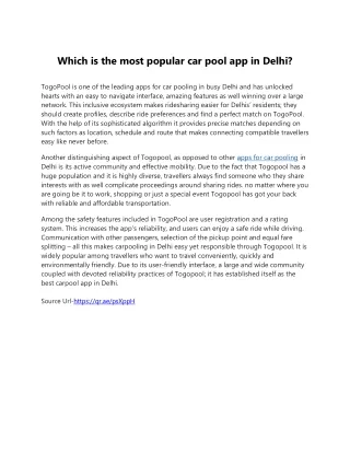 Which is the most popular car pool app in Delhi