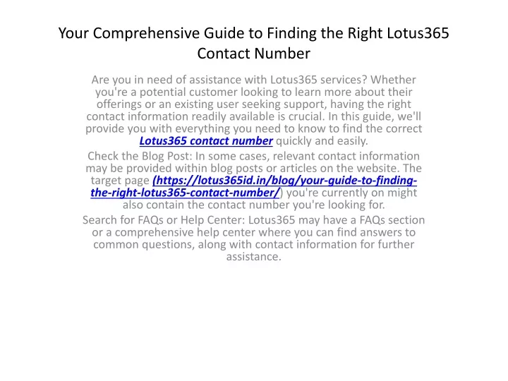 your comprehensive guide to finding the right lotus365 contact number