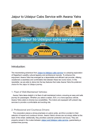 Jaipur to Udaipur Cabs Service with Awana Yatra