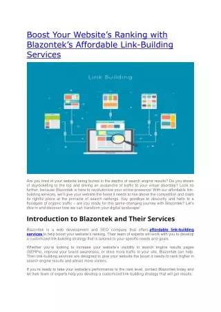 Boost Your Website’s Ranking with Blazontek’s Affordable Link-Building Services