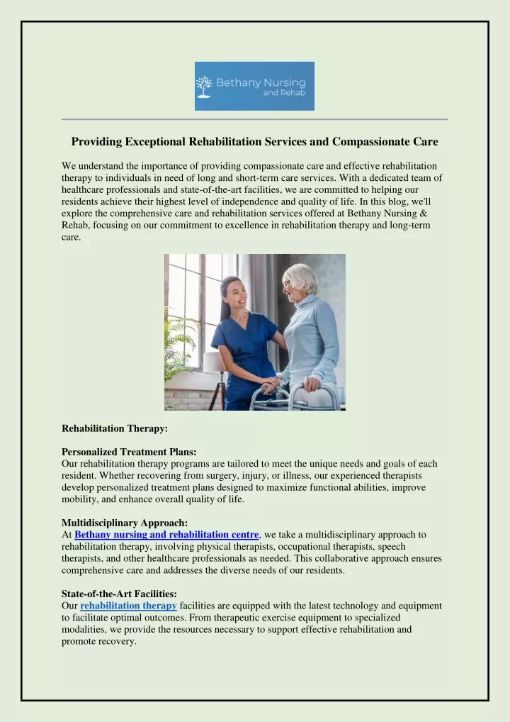 providing exceptional rehabilitation services
