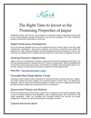 The Right Time to Invest in the Promising Properties of Jaipur