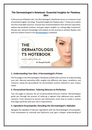 The Dermatologist's Notebook Essential Insights for Flawless Skin