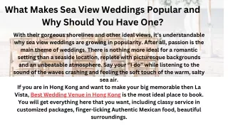 What Makes Sea View Weddings Popular and Why Should You Have One