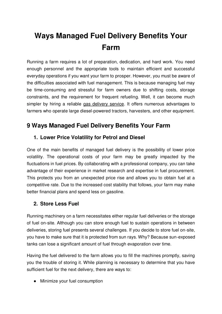 ways managed fuel delivery benefits your farm
