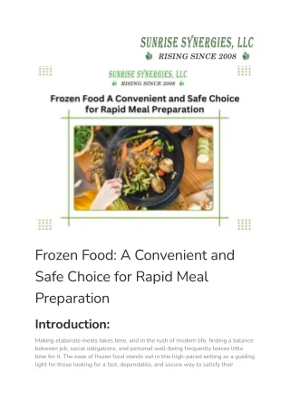 Frozen Food A Convenient and Safe Choice for Rapid Meal Preparation