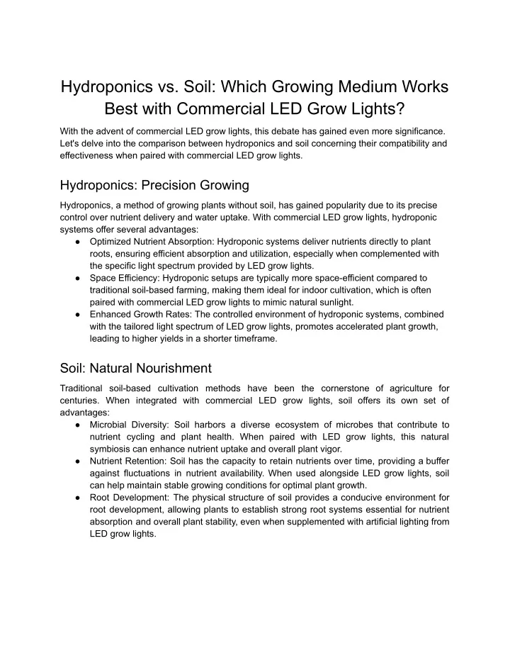 hydroponics vs soil which growing medium works