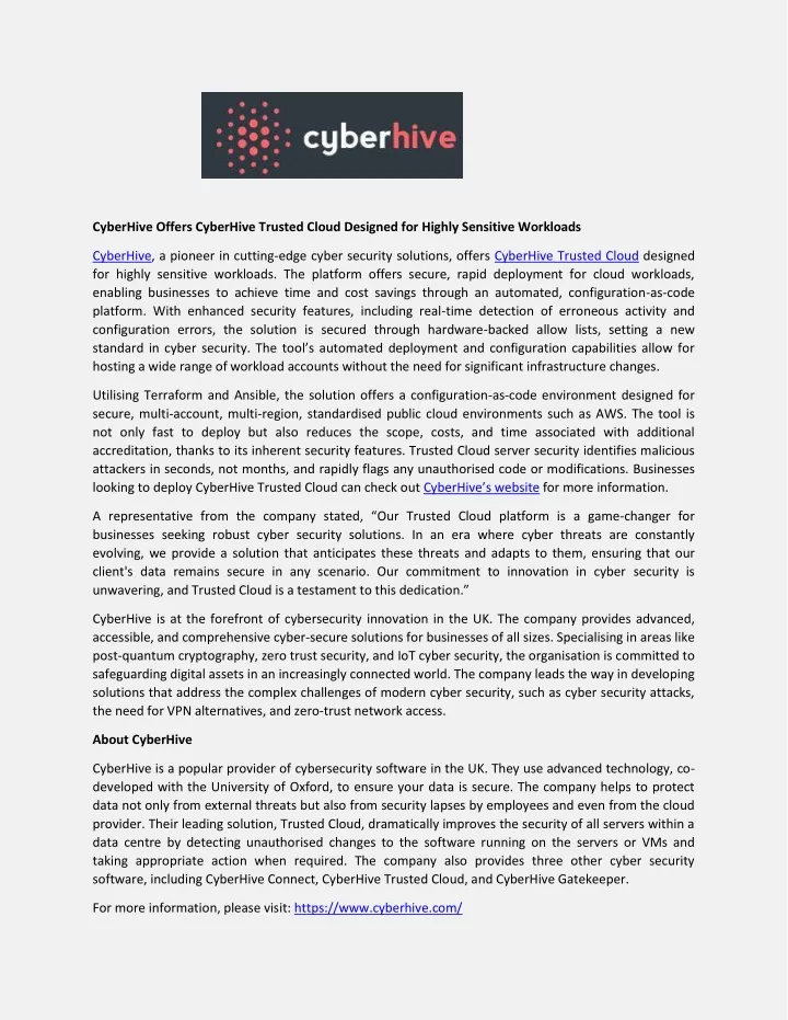 cyberhive offers cyberhive trusted cloud designed