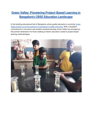 Green Valley: Pioneering Project-Based Learning in Bangalore’s CBSE Education