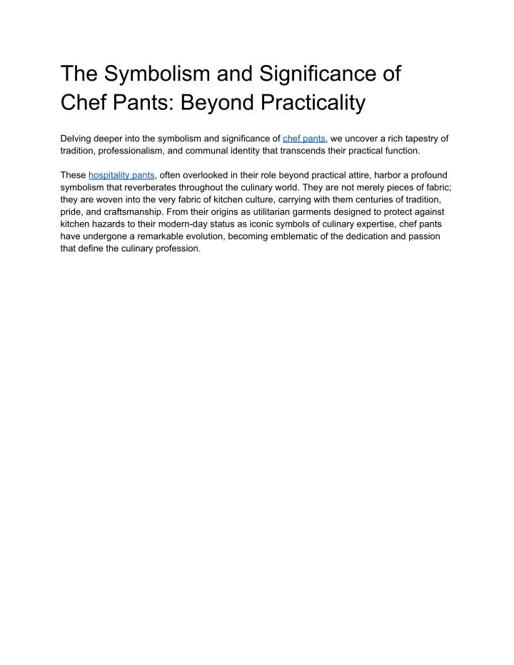the symbolism and significance of chef pants