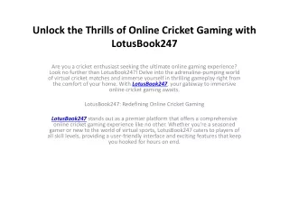 Unlock the Thrills of Online Cricket Gaming with LotusBook247