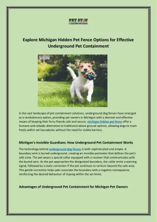 Explore Michigan Hidden Pet Fence Options for Effective Underground Pet Containment