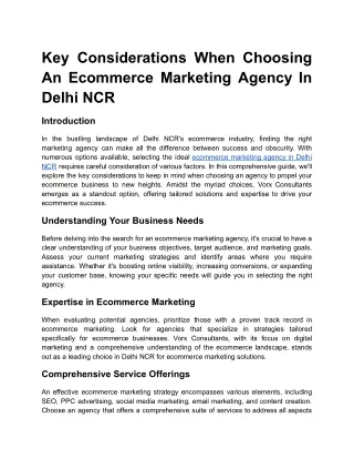 Key Considerations When Choosing An Ecommerce Marketing Agency In Delhi NCR